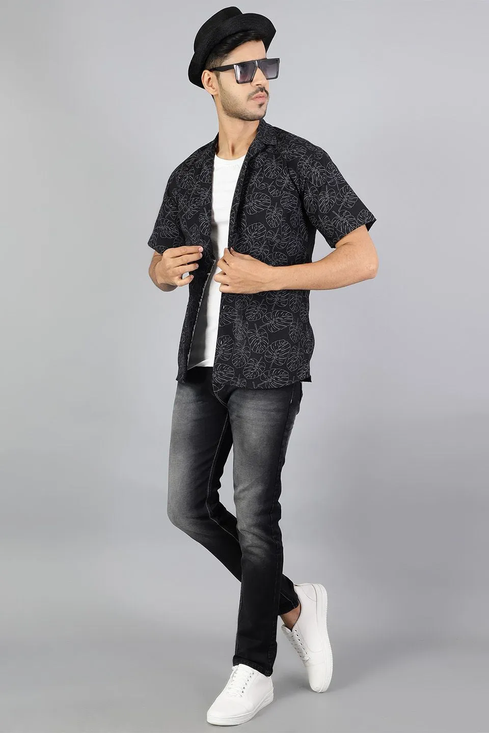 100% Premium Cotton Black Printed Shirt