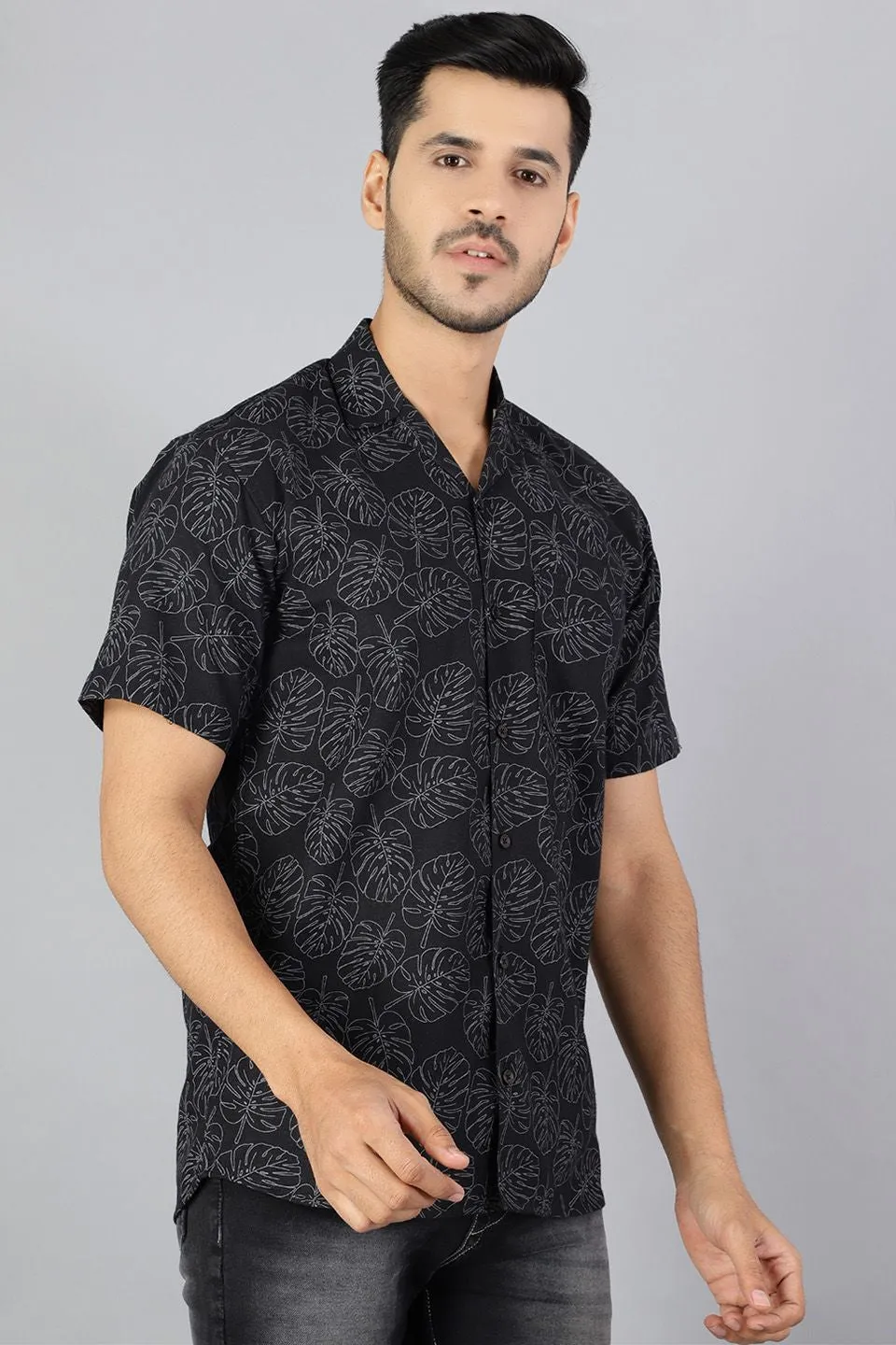 100% Premium Cotton Black Printed Shirt