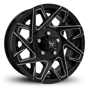 14" x 5-1/2" | CANYON ALUMINUM TRAILER WHEEL | 5 on 4-1/2 | Gloss Black Milled Edges