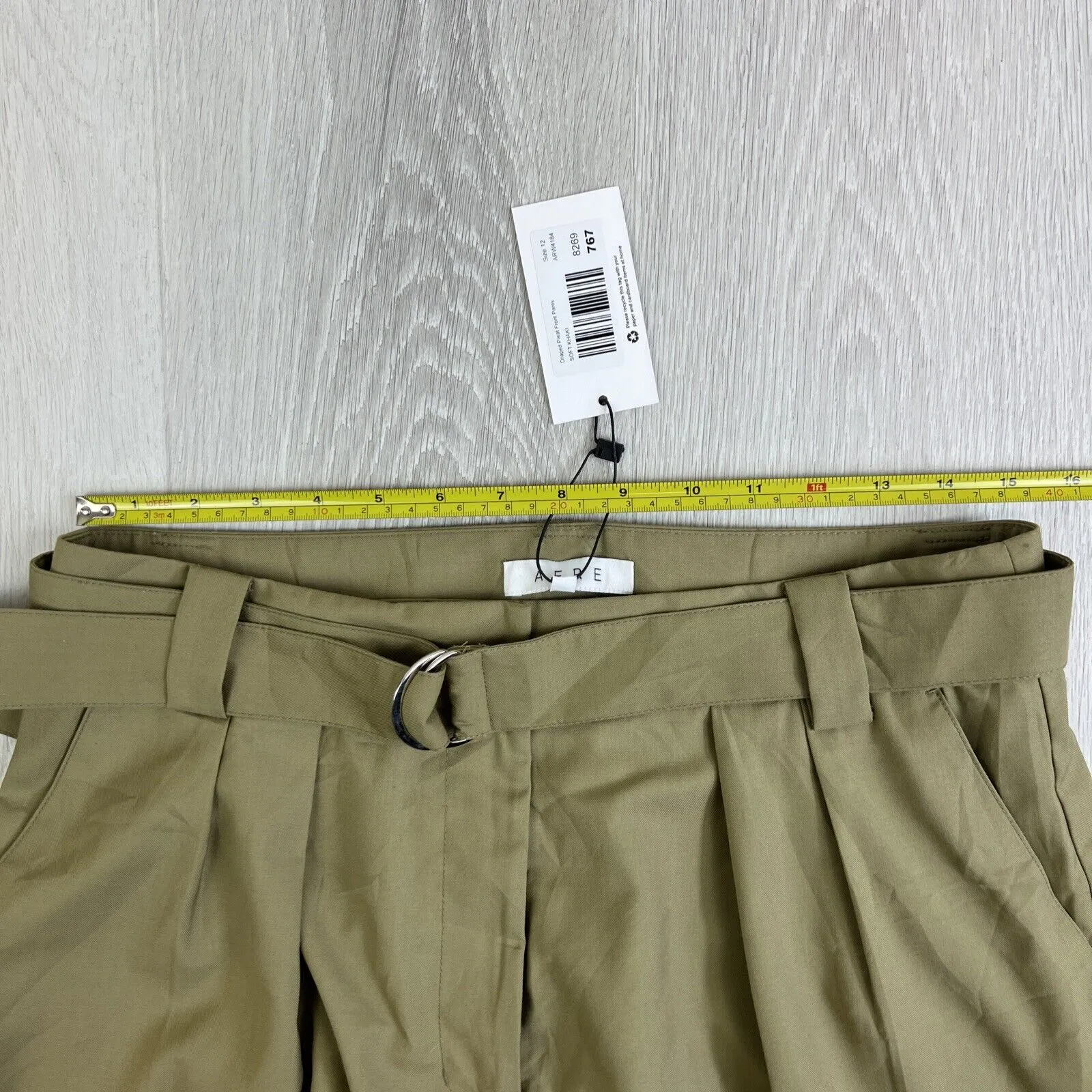 Aere Womens Draped Pleat Front Pants Soft Khaki Size 12 (New)