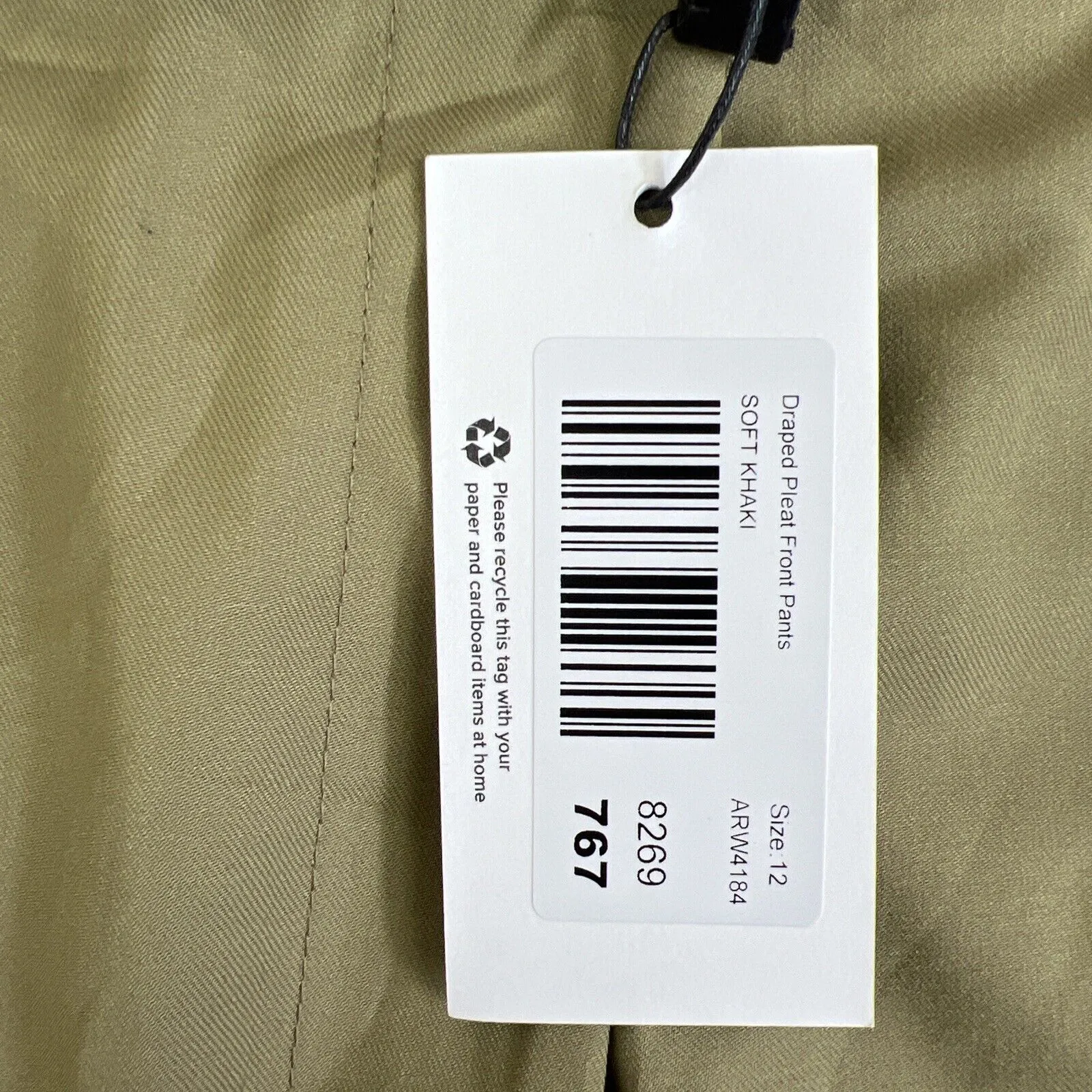 Aere Womens Draped Pleat Front Pants Soft Khaki Size 12 (New)