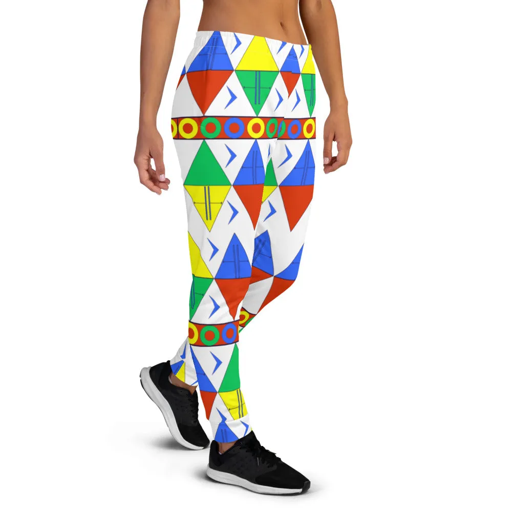 African Tribal Print Women's Joggers - South Africa/White