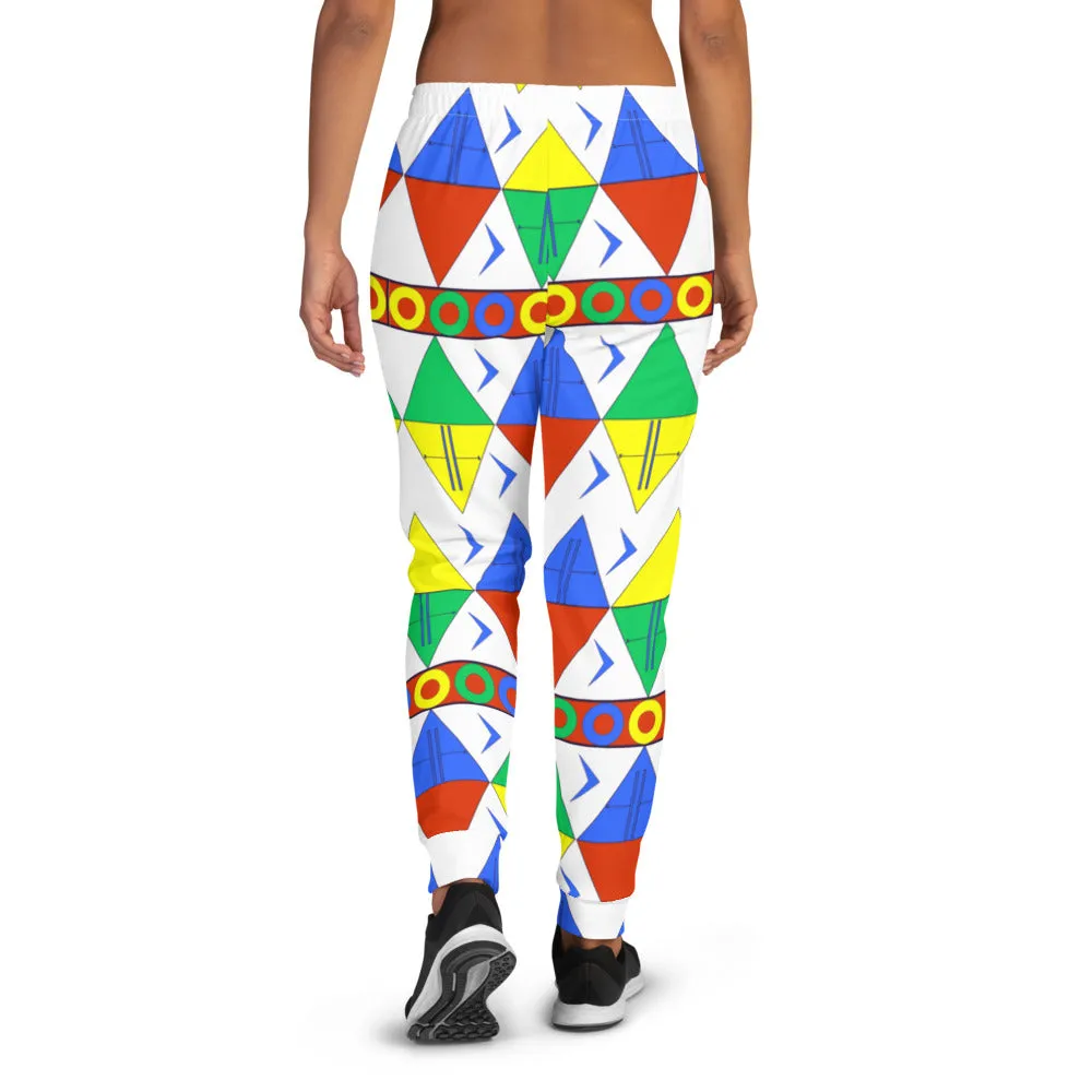 African Tribal Print Women's Joggers - South Africa/White