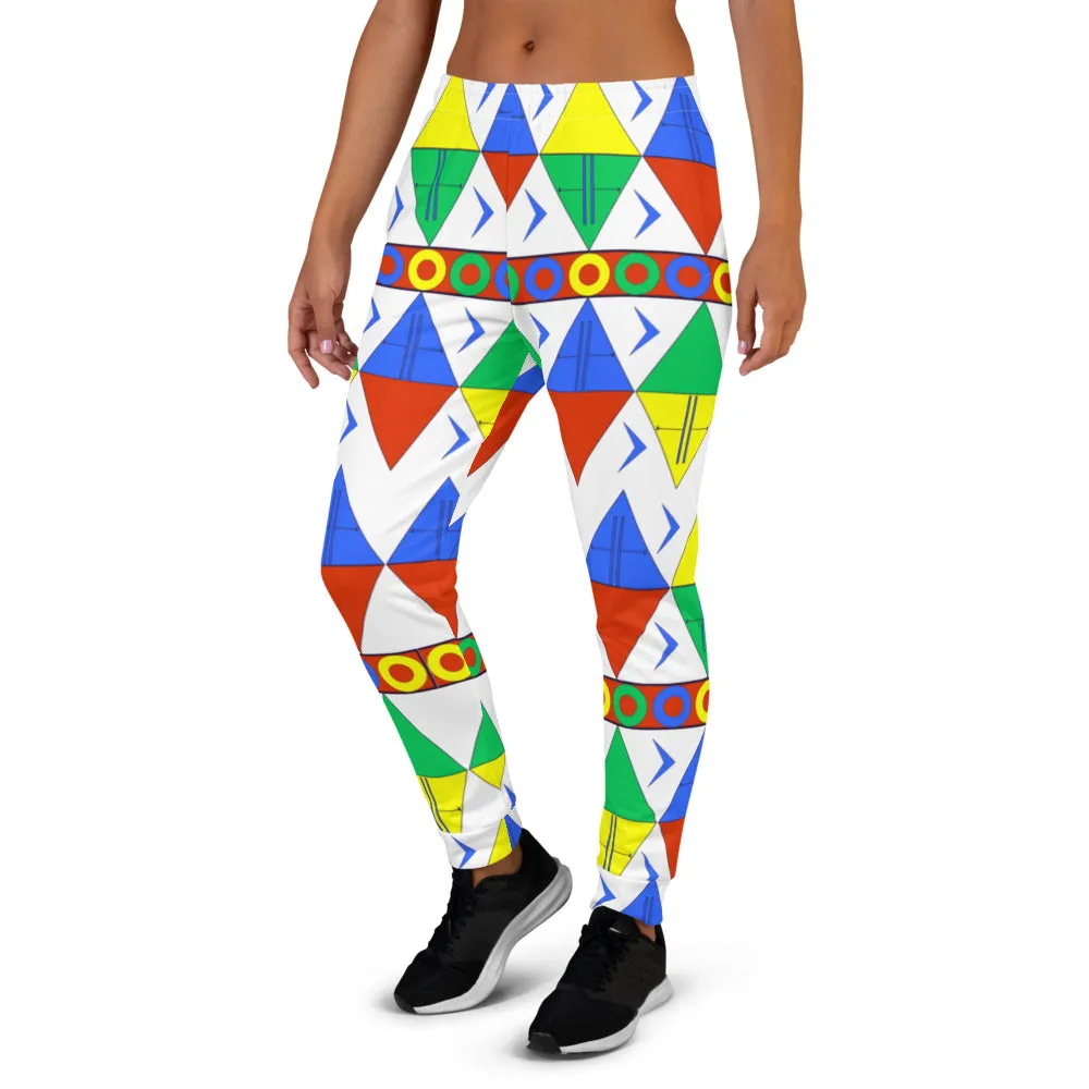 African Tribal Print Women's Joggers - South Africa/White