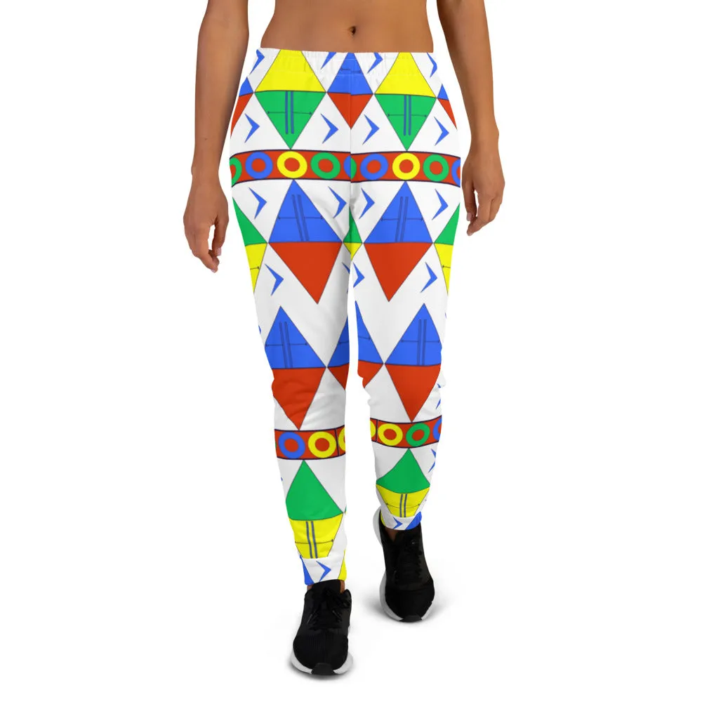 African Tribal Print Women's Joggers - South Africa/White