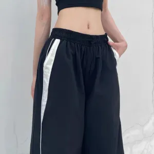 American Retro Black Street Hip-Hop Trend Leisure Wide-Leg Trousers – Thin Straight Tube Baggy Sweatpants for Men & Women