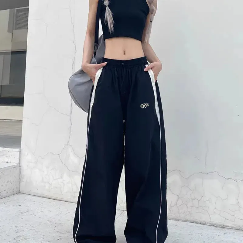 American Retro Black Street Hip-Hop Trend Leisure Wide-Leg Trousers – Thin Straight Tube Baggy Sweatpants for Men & Women