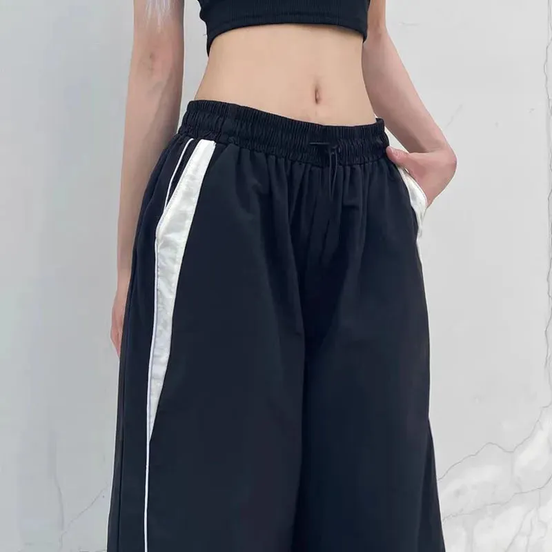 American Retro Black Street Hip-Hop Trend Leisure Wide-Leg Trousers – Thin Straight Tube Baggy Sweatpants for Men & Women