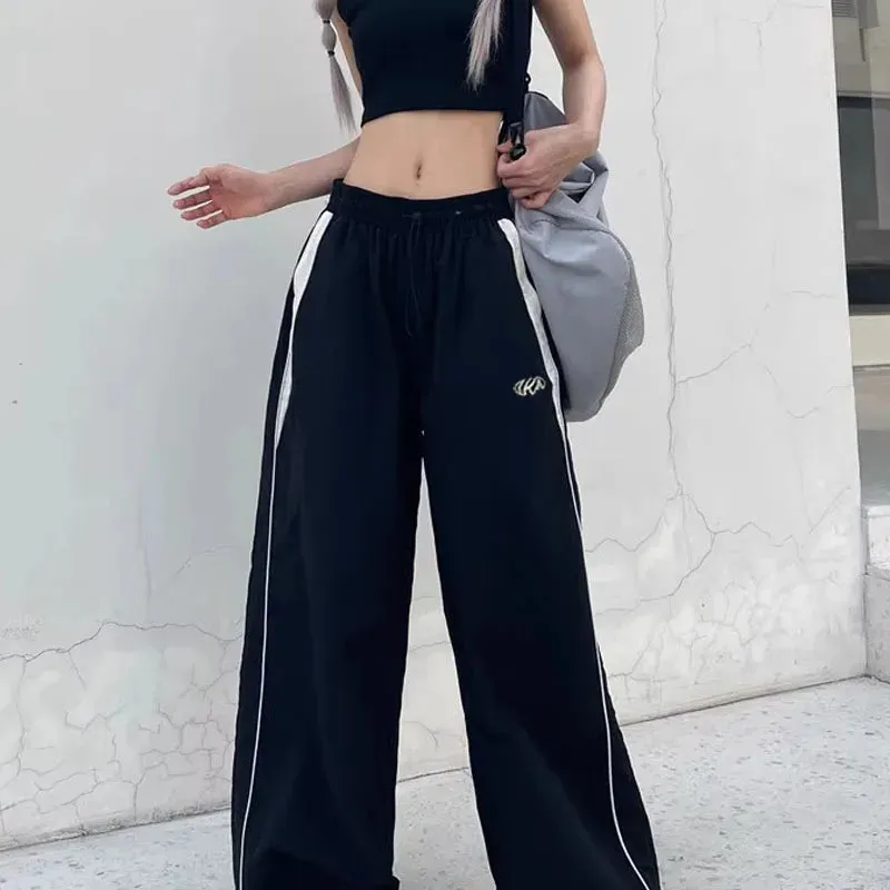 American Retro Black Street Hip-Hop Trend Leisure Wide-Leg Trousers – Thin Straight Tube Baggy Sweatpants for Men & Women