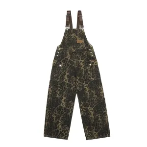 American Style Street Leopard Print Overalls Men's Design Sense Trendy Brand Loose Straight Denim Overalls