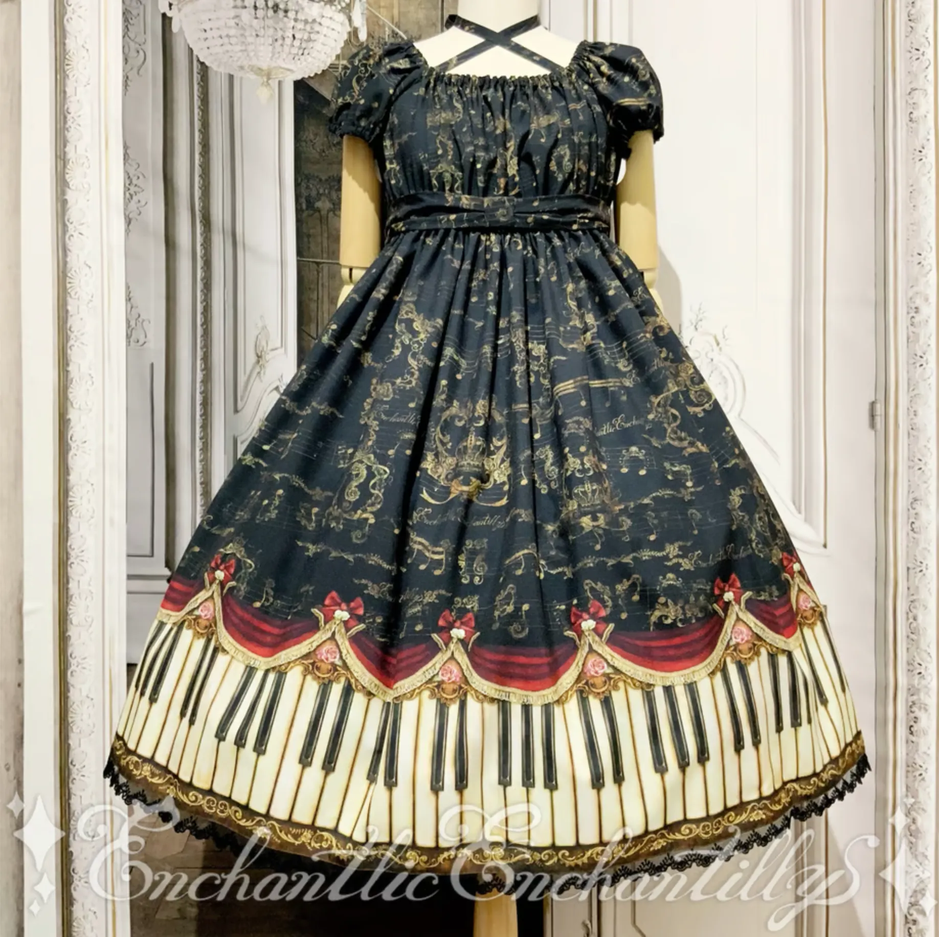 Antique Elegance Piano Pattern Dress