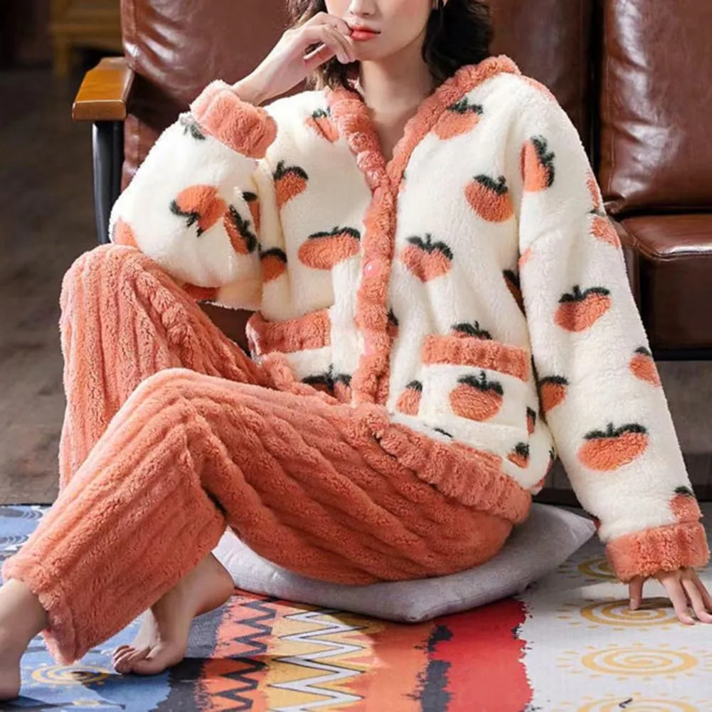 Autumn/Winter Kawaii Cartoon Pajama Sets for Women – Warm Flannel Lounge Sleepwear, Girl Pijama Mujer, Night Suits and Homewear