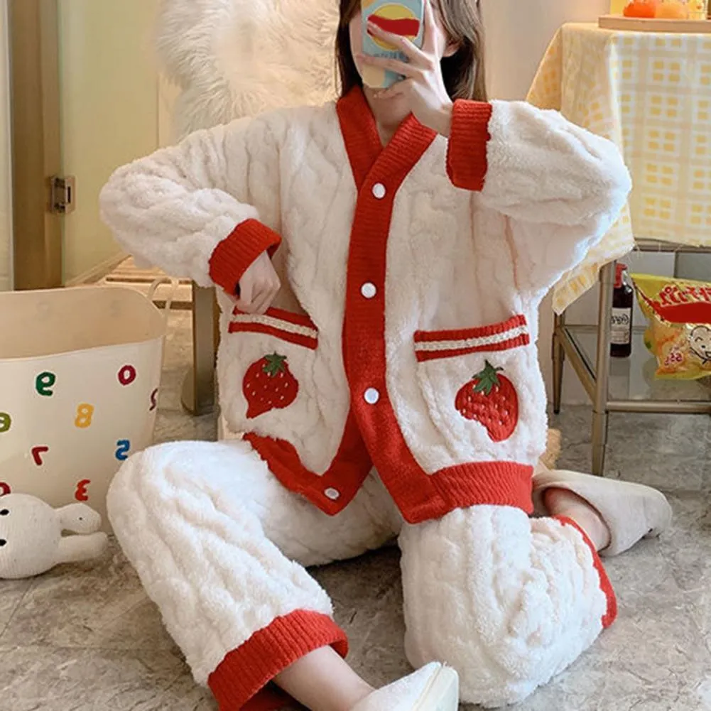 Autumn/Winter Kawaii Cartoon Pajama Sets for Women – Warm Flannel Lounge Sleepwear, Girl Pijama Mujer, Night Suits and Homewear