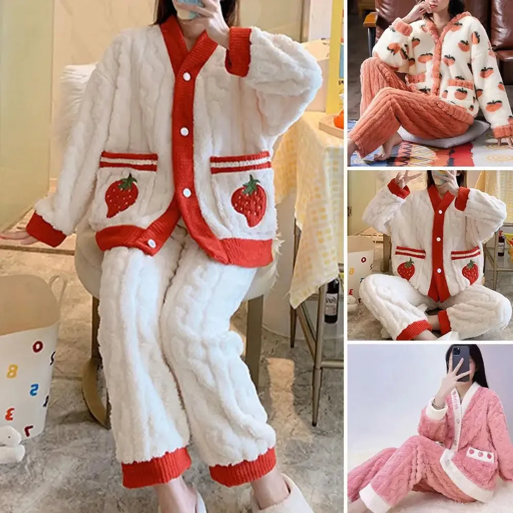 Autumn/Winter Kawaii Cartoon Pajama Sets for Women – Warm Flannel Lounge Sleepwear, Girl Pijama Mujer, Night Suits and Homewear