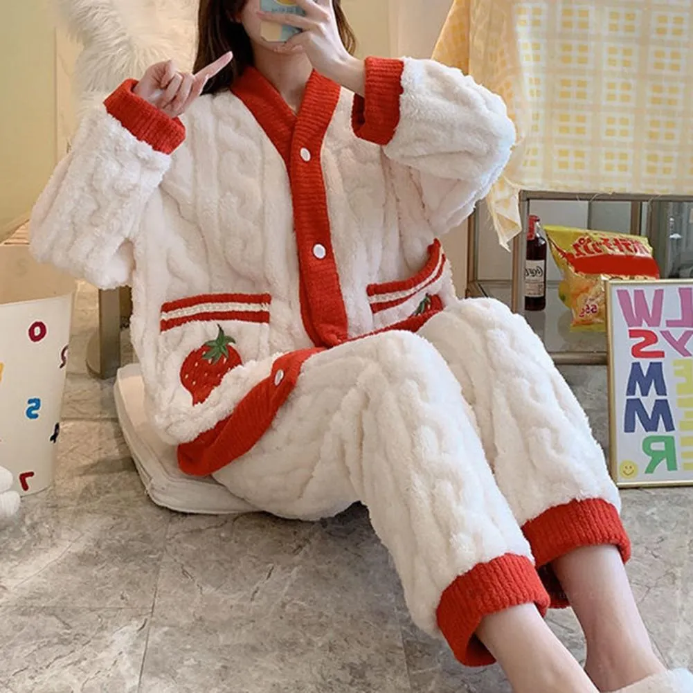 Autumn/Winter Kawaii Cartoon Pajama Sets for Women – Warm Flannel Lounge Sleepwear, Girl Pijama Mujer, Night Suits and Homewear