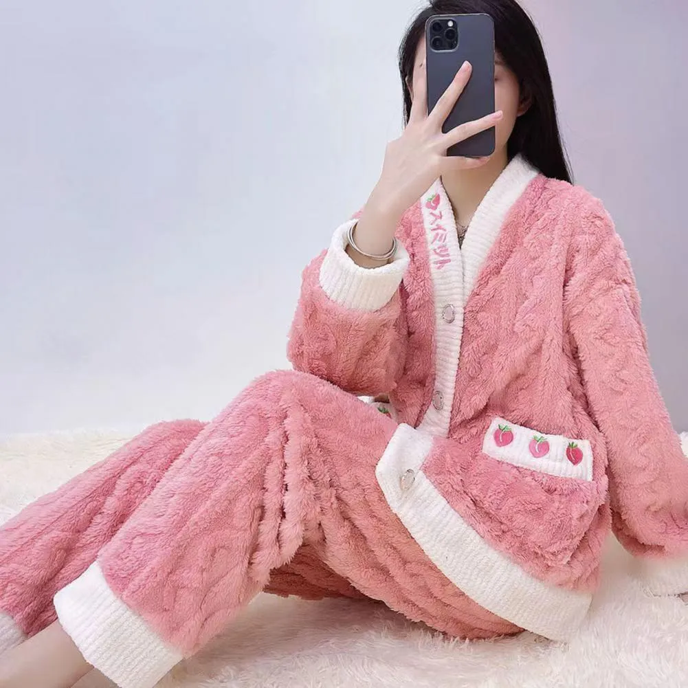 Autumn/Winter Kawaii Cartoon Pajama Sets for Women – Warm Flannel Lounge Sleepwear, Girl Pijama Mujer, Night Suits and Homewear