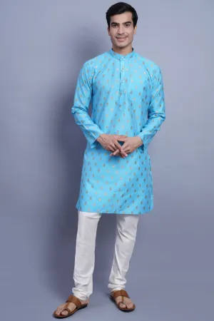 Banarasi Art Silk Cotton Blue Kurta Pajama