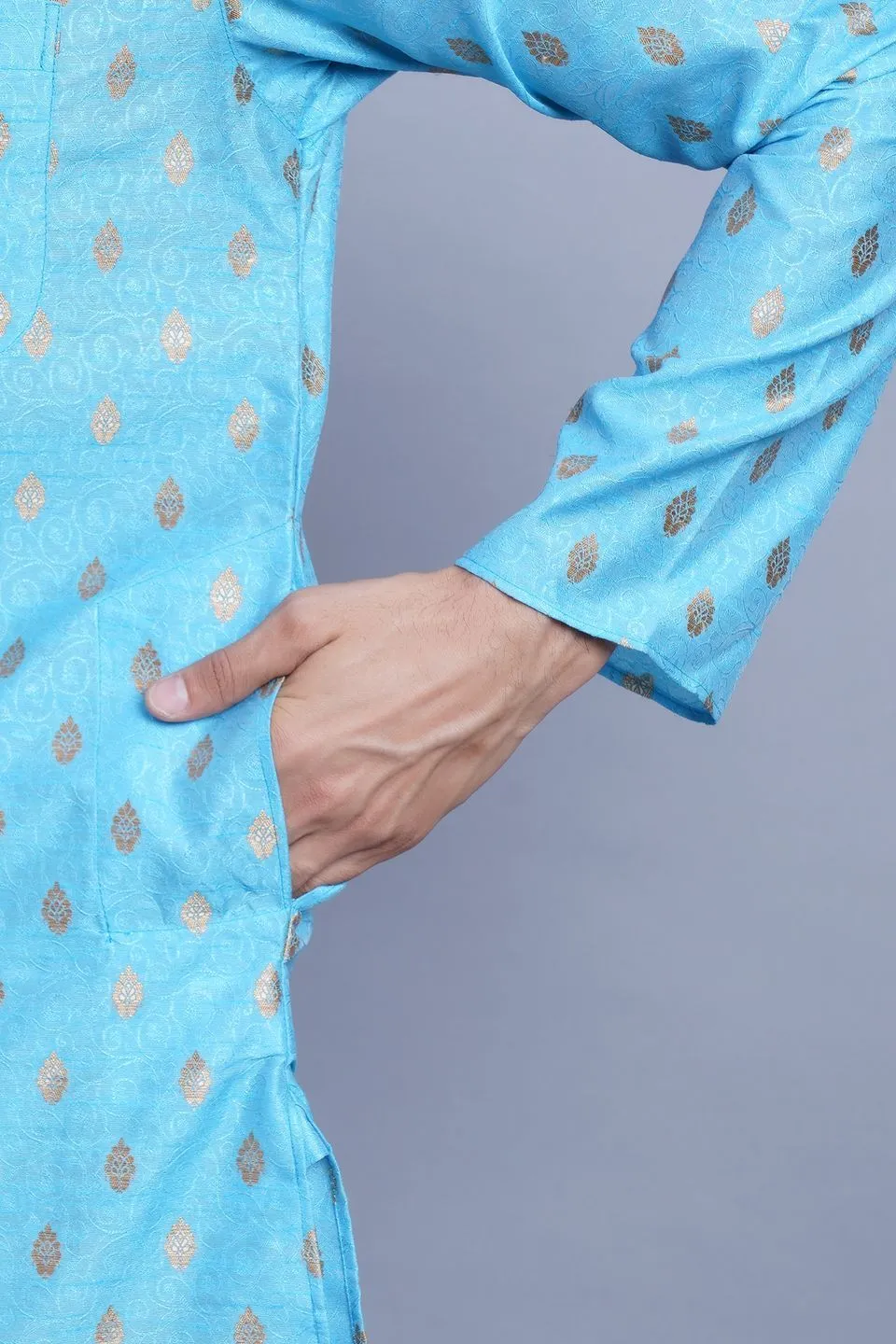 Banarasi Art Silk Cotton Blue Kurta Pajama