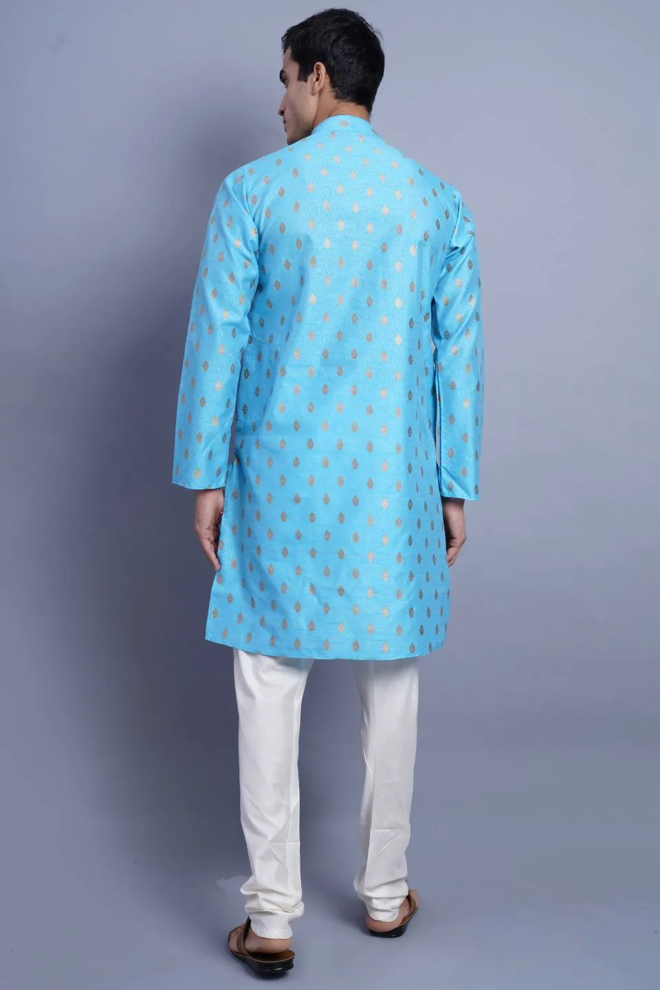 Banarasi Art Silk Cotton Blue Kurta Pajama