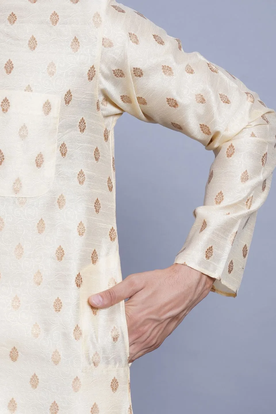Banarasi Art Silk Cotton Cream Kurta Pajama