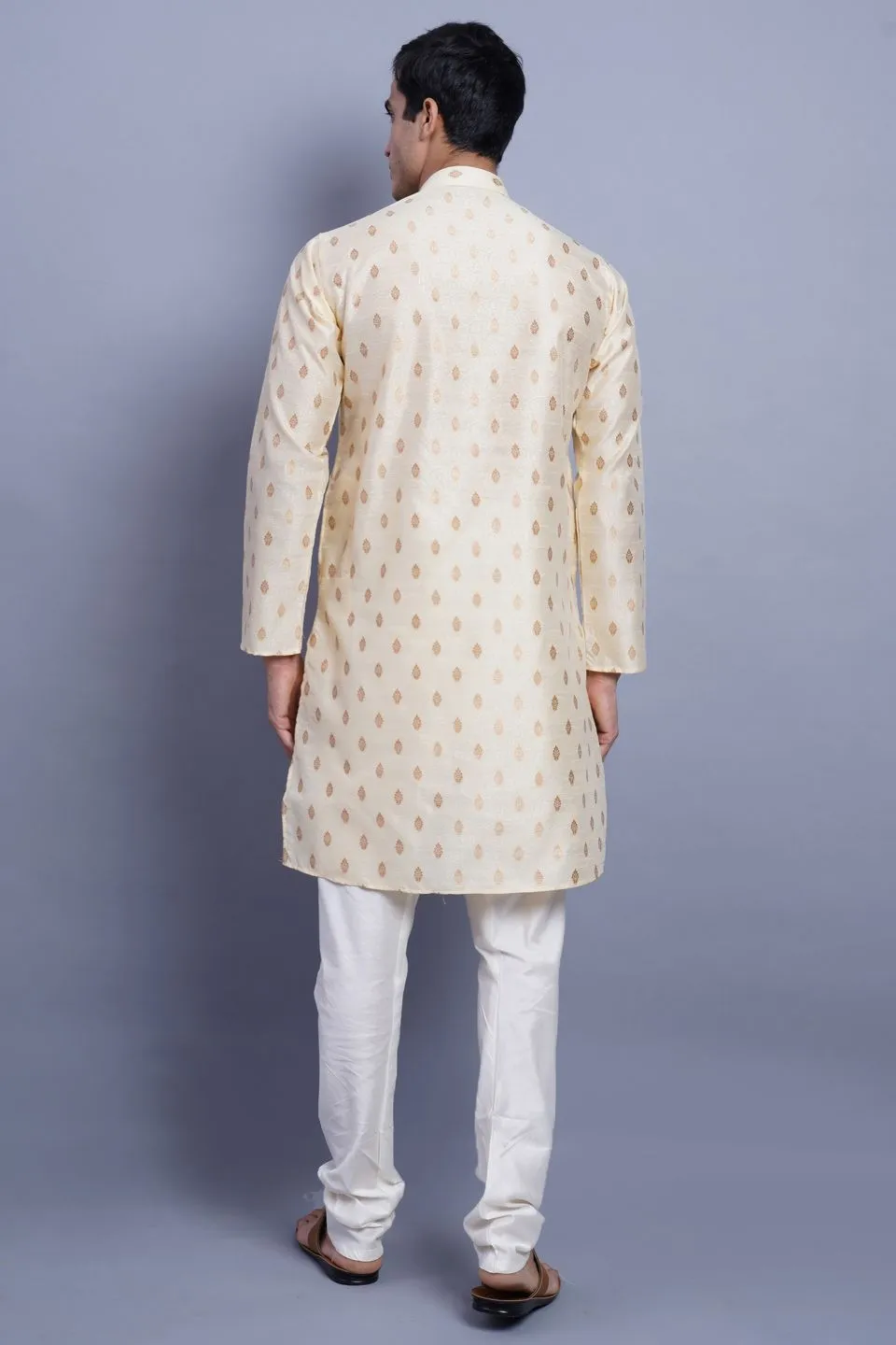 Banarasi Art Silk Cotton Cream Kurta Pajama