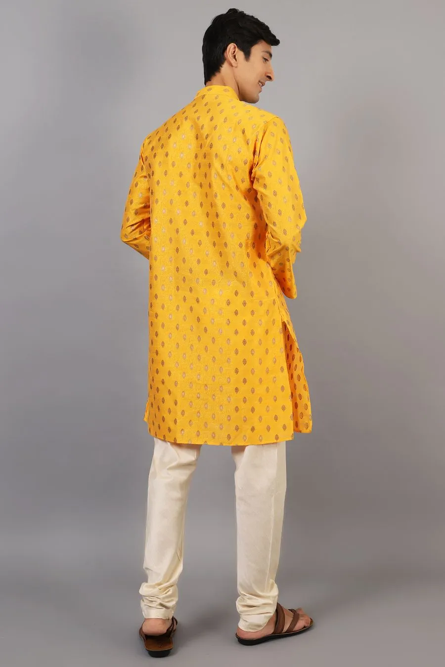 Banarasi Art Silk Cotton Yellow Kurta Pajama