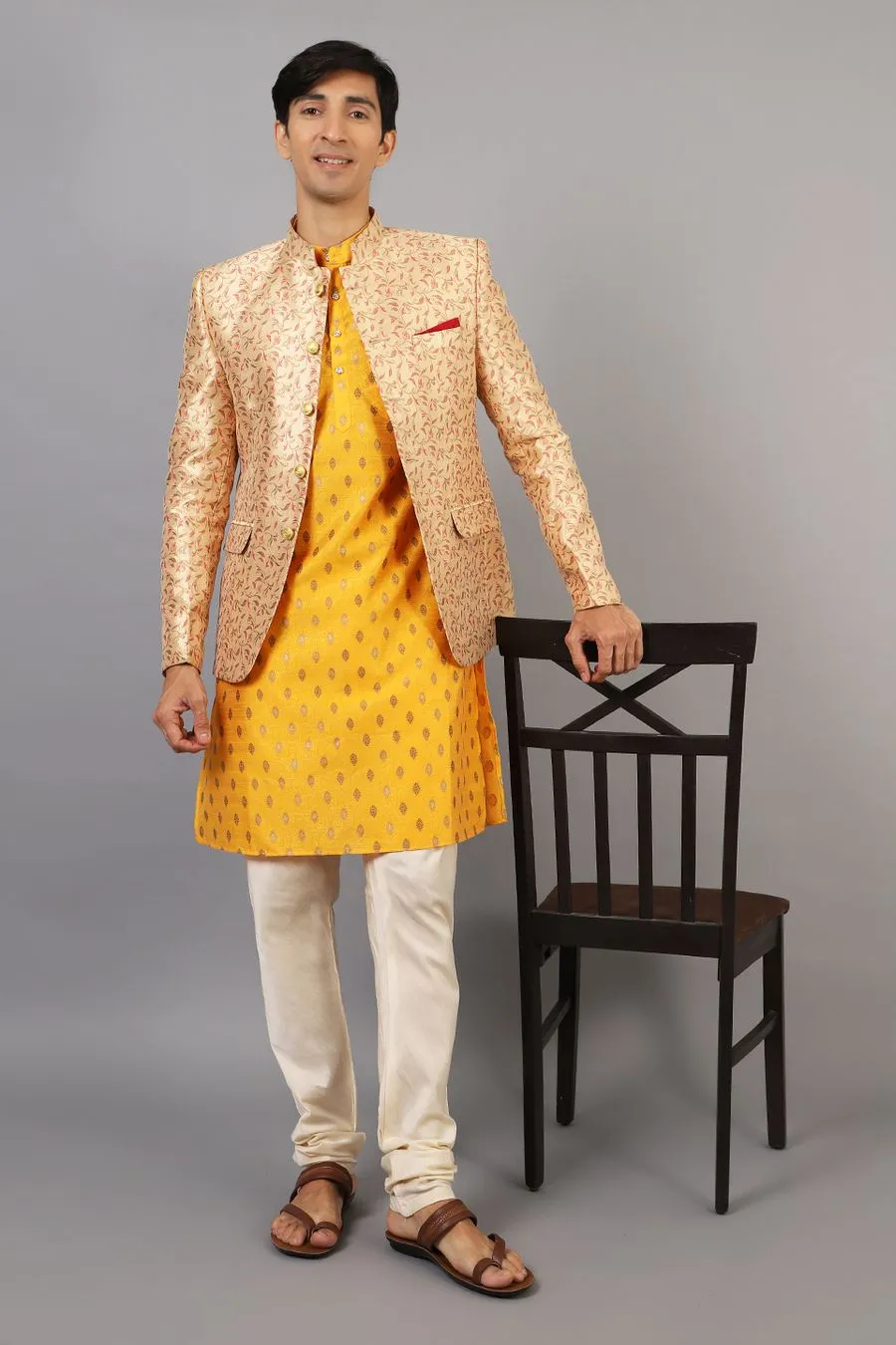 Banarasi Art Silk Cotton Yellow Kurta Pajama