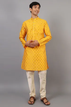 Banarasi Art Silk Cotton Yellow Kurta Pajama