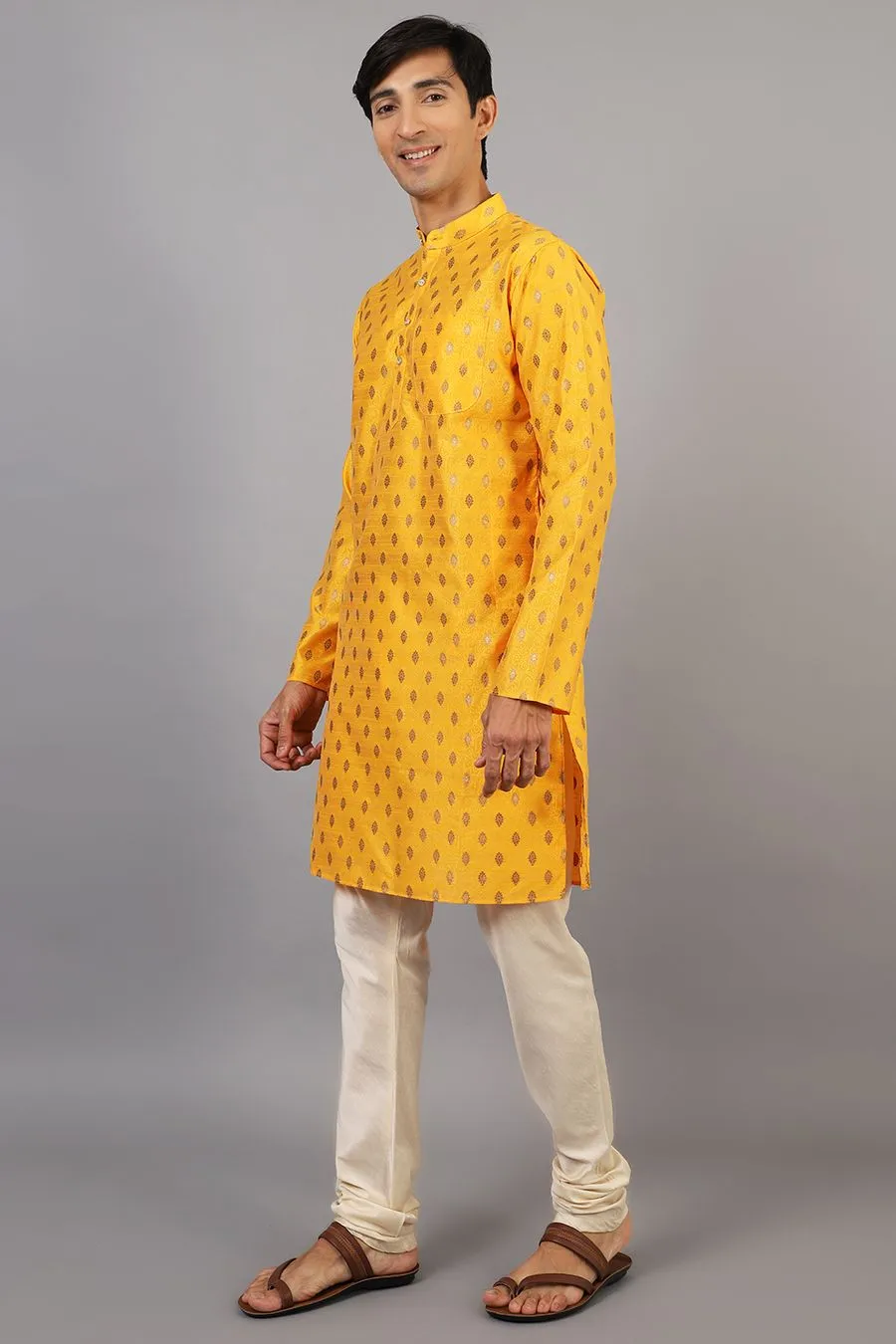 Banarasi Art Silk Cotton Yellow Kurta Pajama