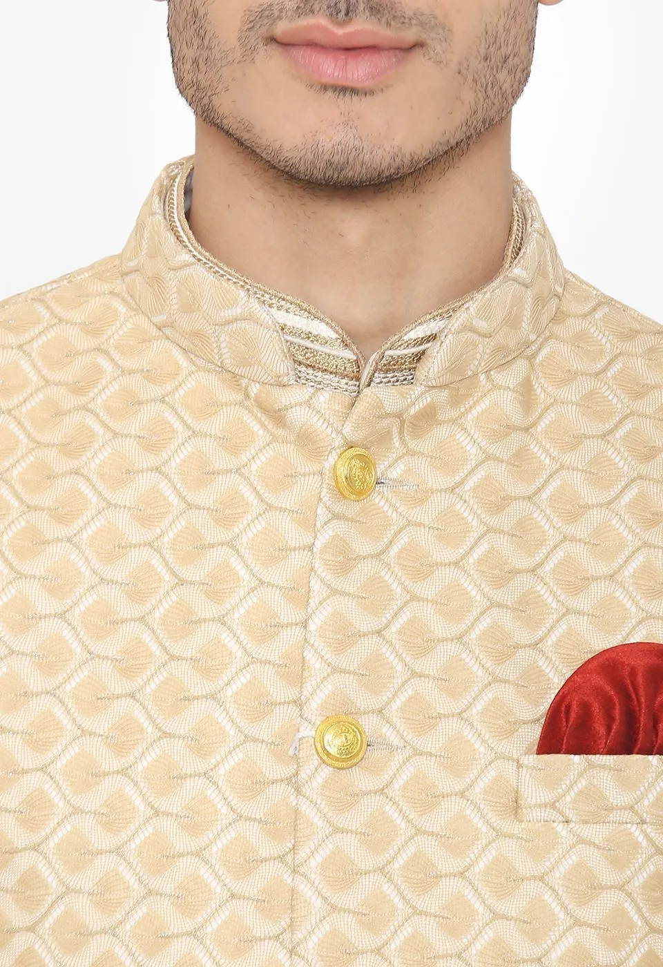 Banarasi Rayon Cotton Beige Nehru Modi Jacket