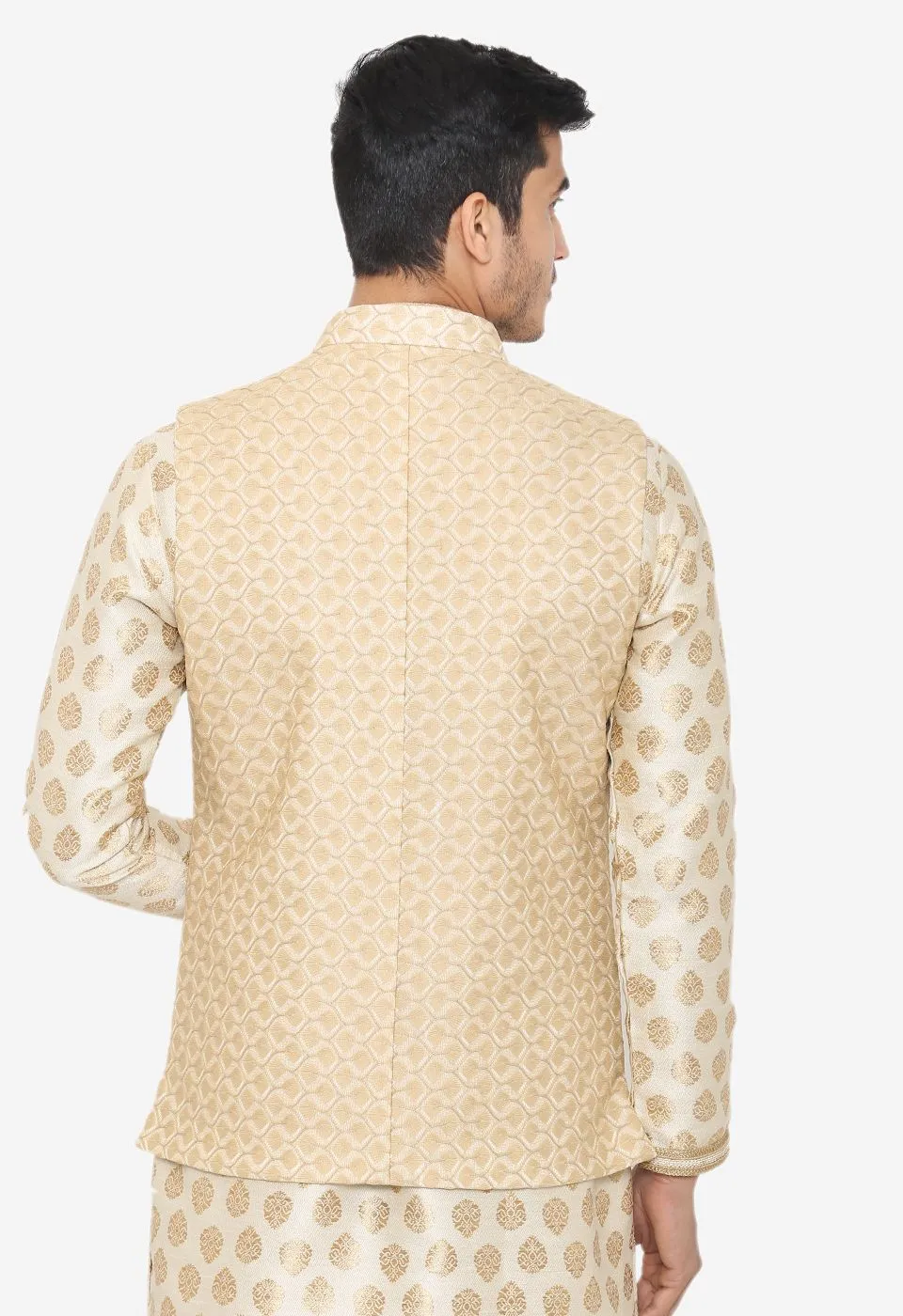 Banarasi Rayon Cotton Beige Nehru Modi Jacket