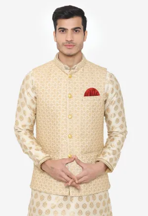 Banarasi Rayon Cotton Beige Nehru Modi Jacket