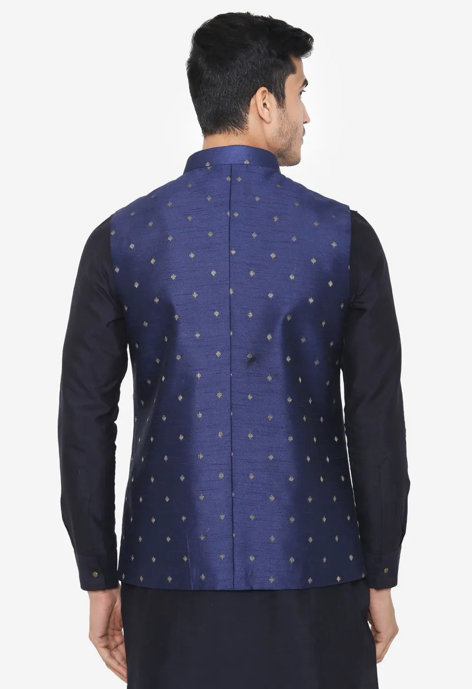 Banarasi Rayon Cotton Blue Nehru Modi Jacket