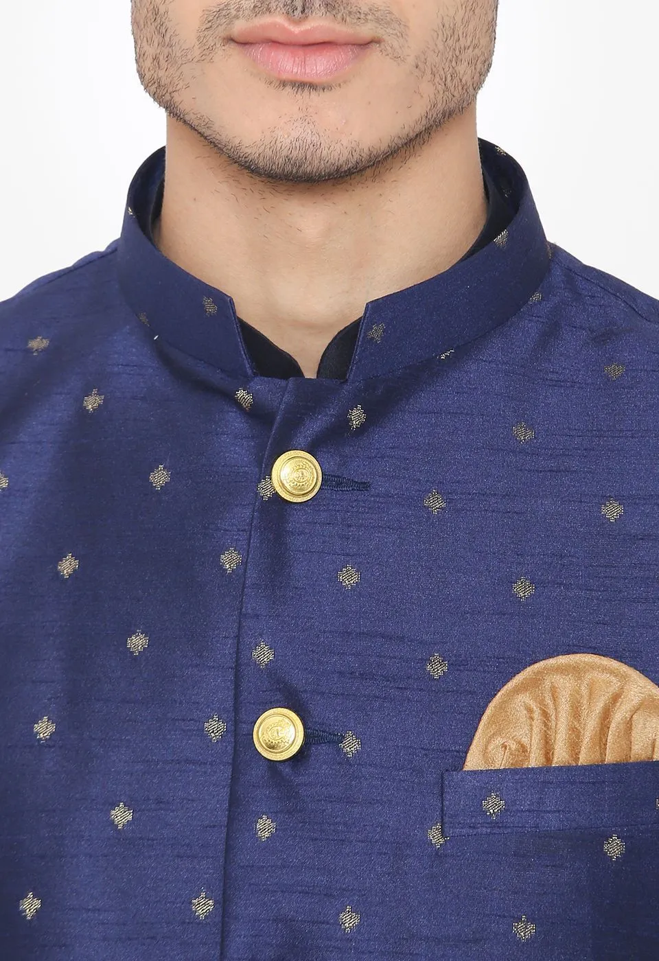 Banarasi Rayon Cotton Blue Nehru Modi Jacket