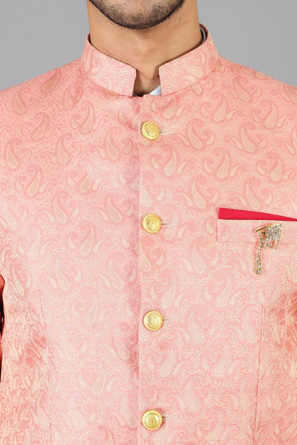 Banarasi Rayon Cotton Pink Bandhgala