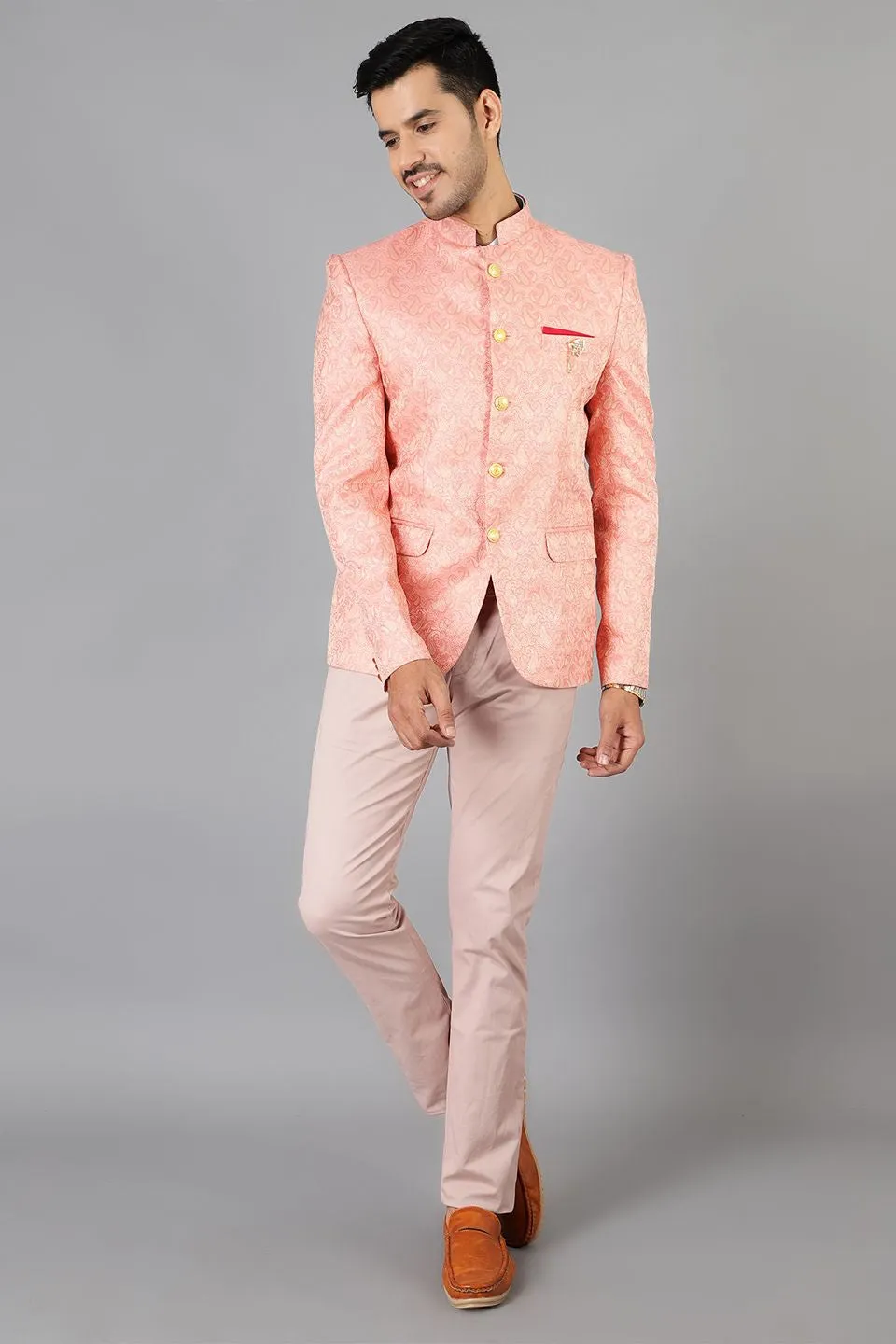 Banarasi Rayon Cotton Pink Bandhgala