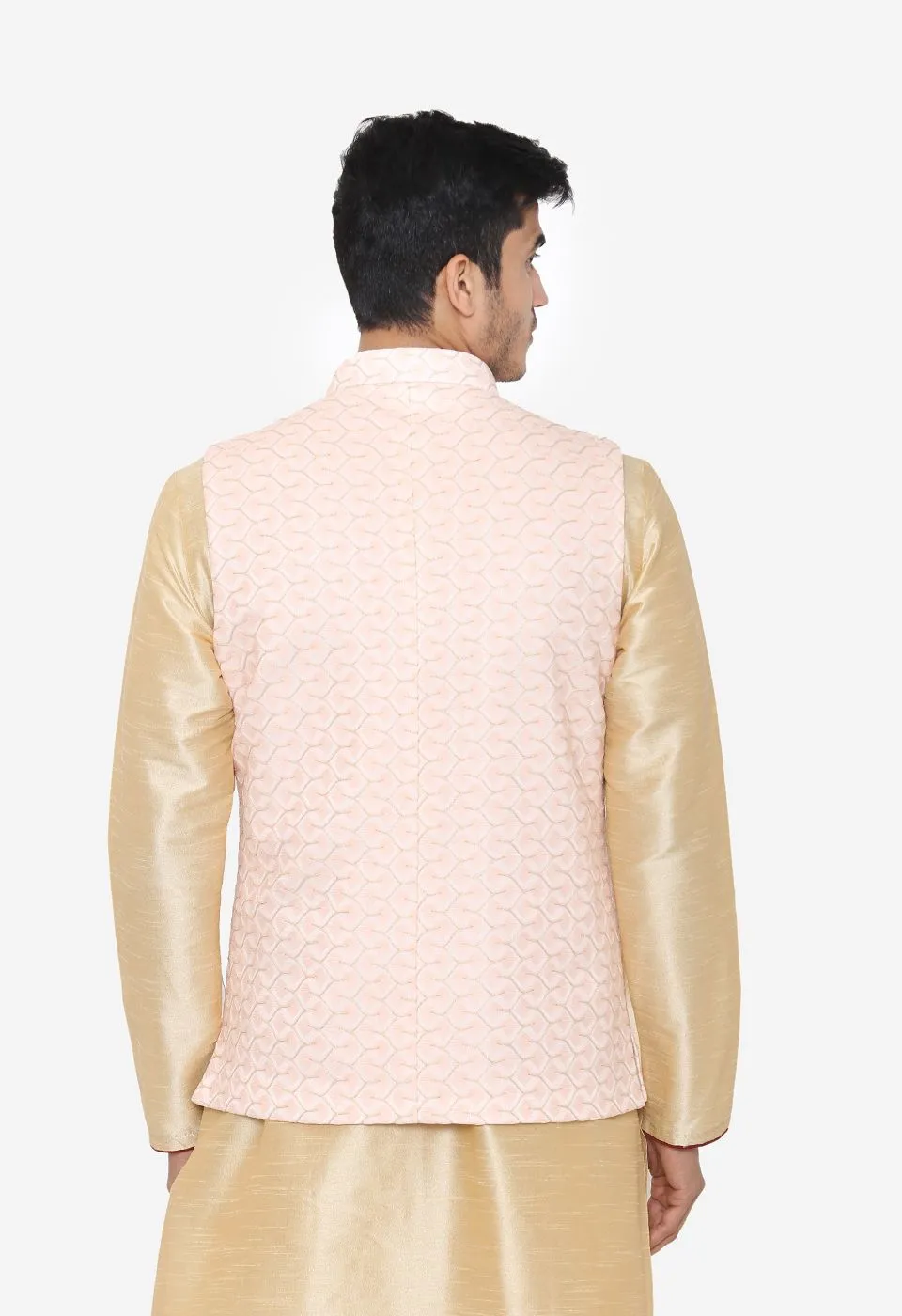 Banarasi Rayon Cotton Pink Nehru Modi Jacket