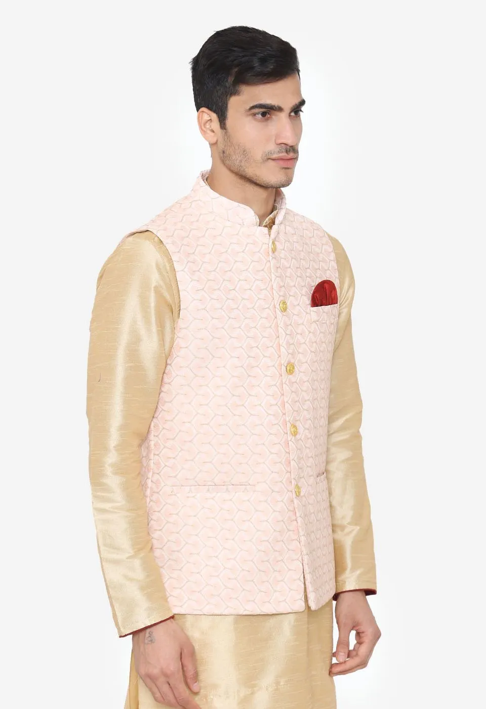 Banarasi Rayon Cotton Pink Nehru Modi Jacket