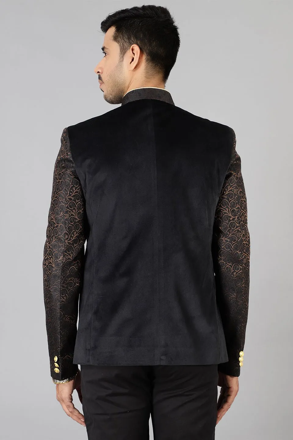 Banarasi Rayon Cotton Velvet Black Bandhgala