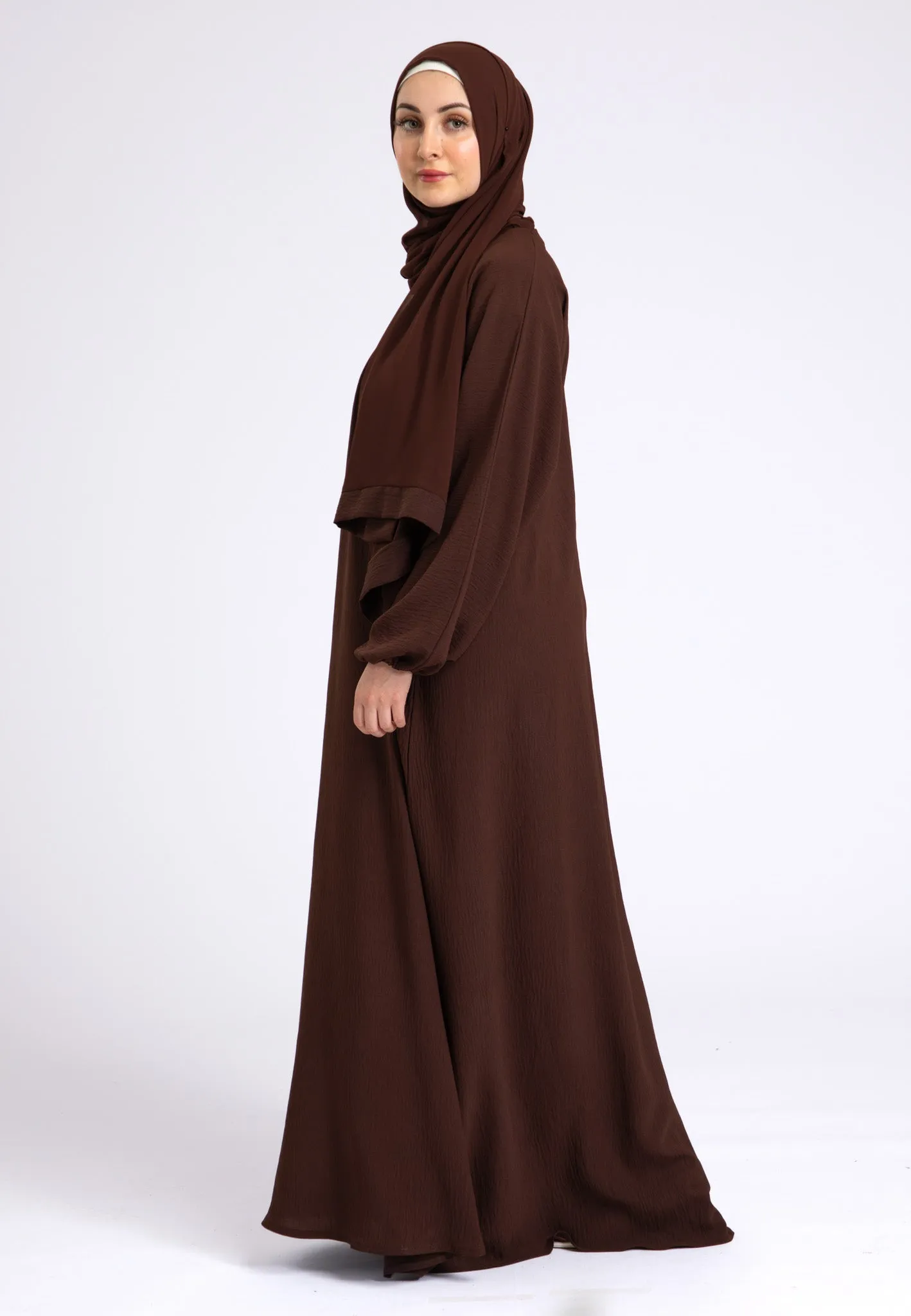Basic Everyday Abaya With Elasticated Sleeves - Brown