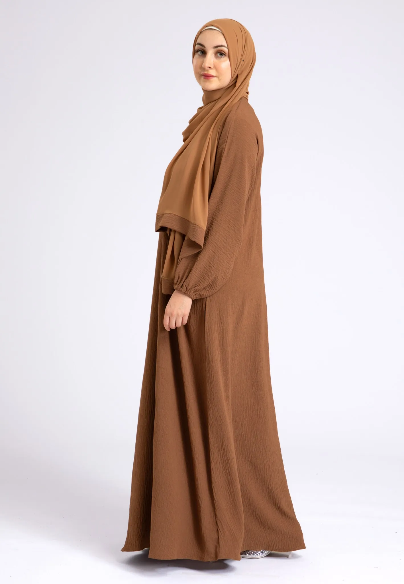 Basic Everyday Abaya With Elasticated Sleeves - Tan