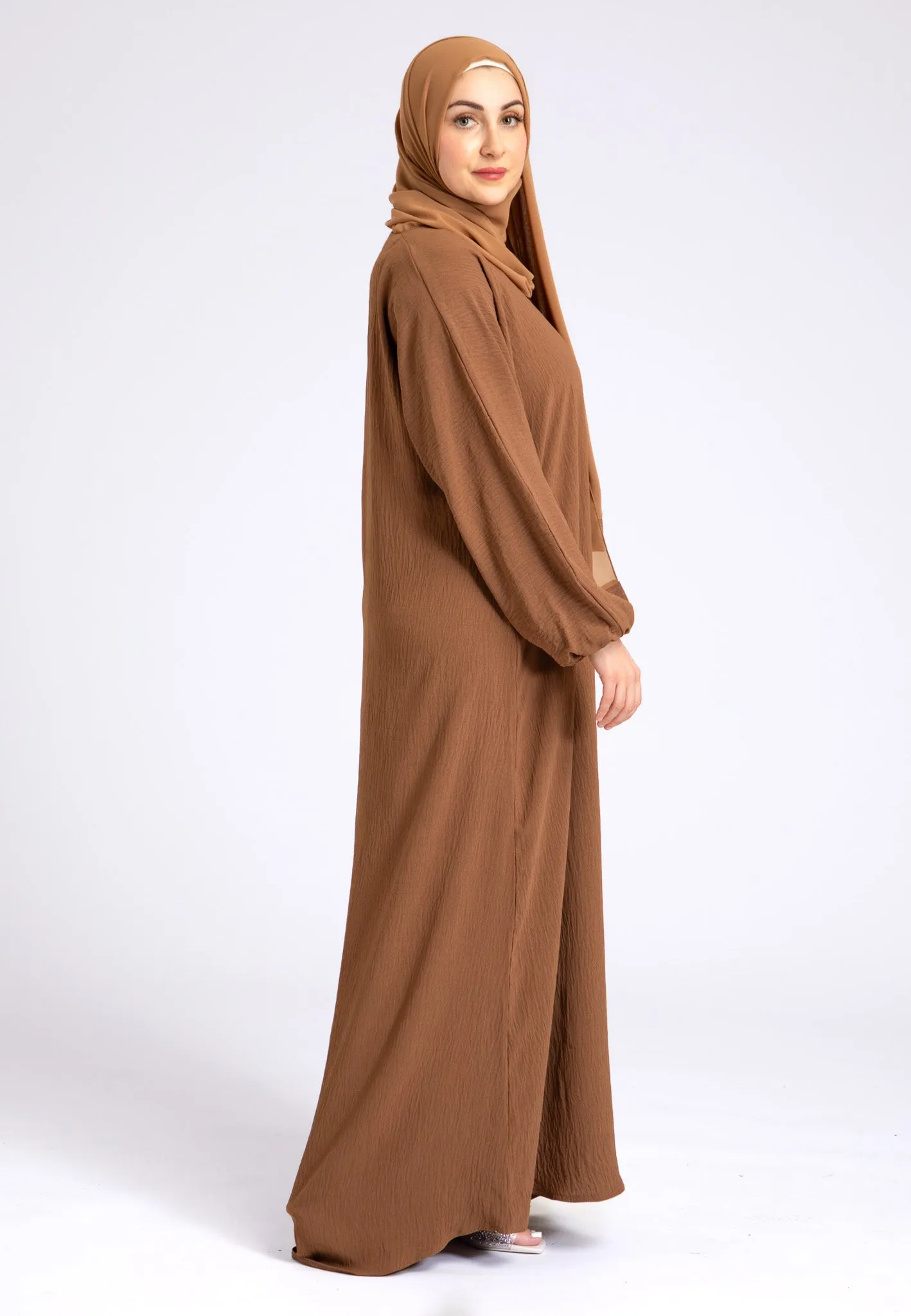 Basic Everyday Abaya With Elasticated Sleeves - Tan