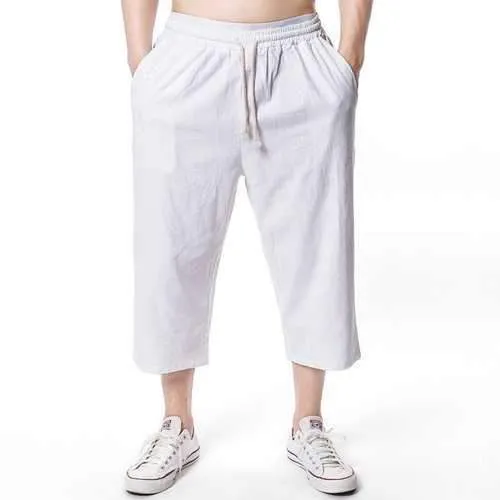 Beach Casual Baggy Linen Calf-Length Pants