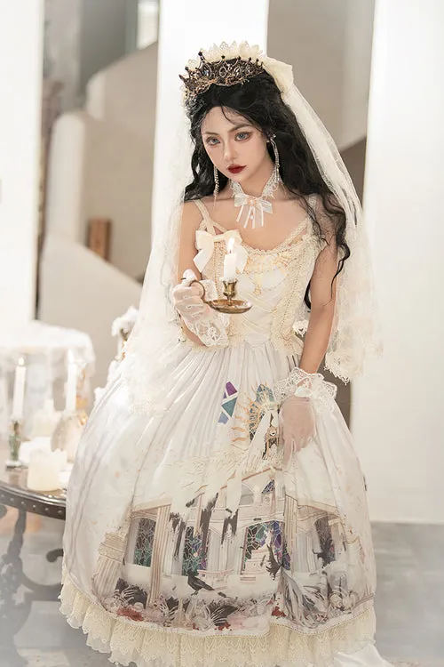 Beige Elegant Vintage Gorgeous Hymn Print High Waisted Sweet Lolita JSK Dress