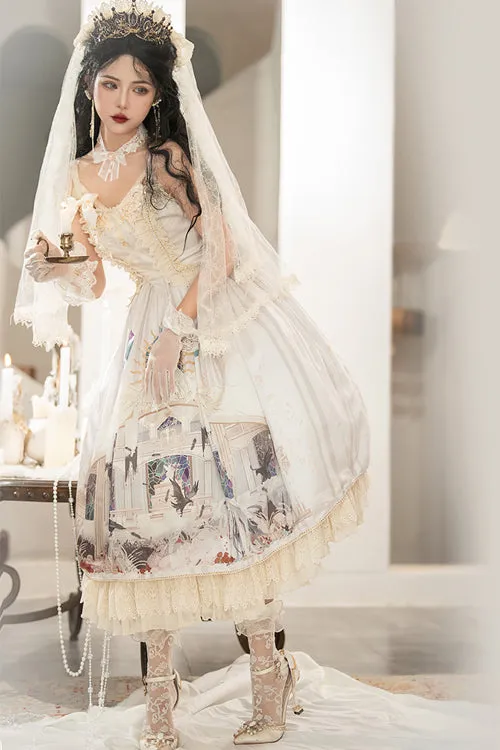 Beige Elegant Vintage Gorgeous Hymn Print High Waisted Sweet Lolita JSK Dress