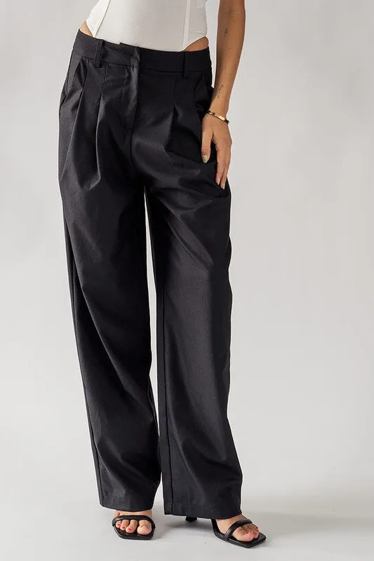 Belt Loop Pleated Pants (Charcoal, Taupe)