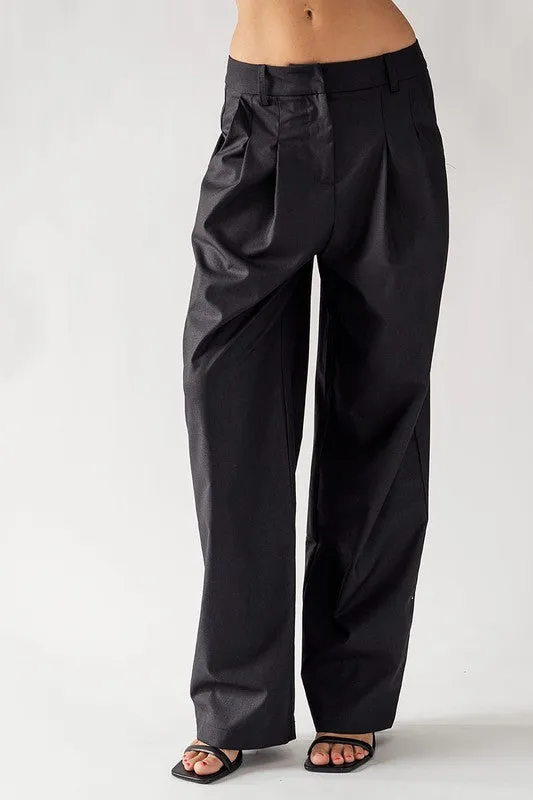 Belt Loop Pleated Pants (Charcoal, Taupe)