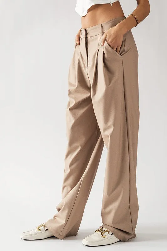 Belt Loop Pleated Pants (Charcoal, Taupe)