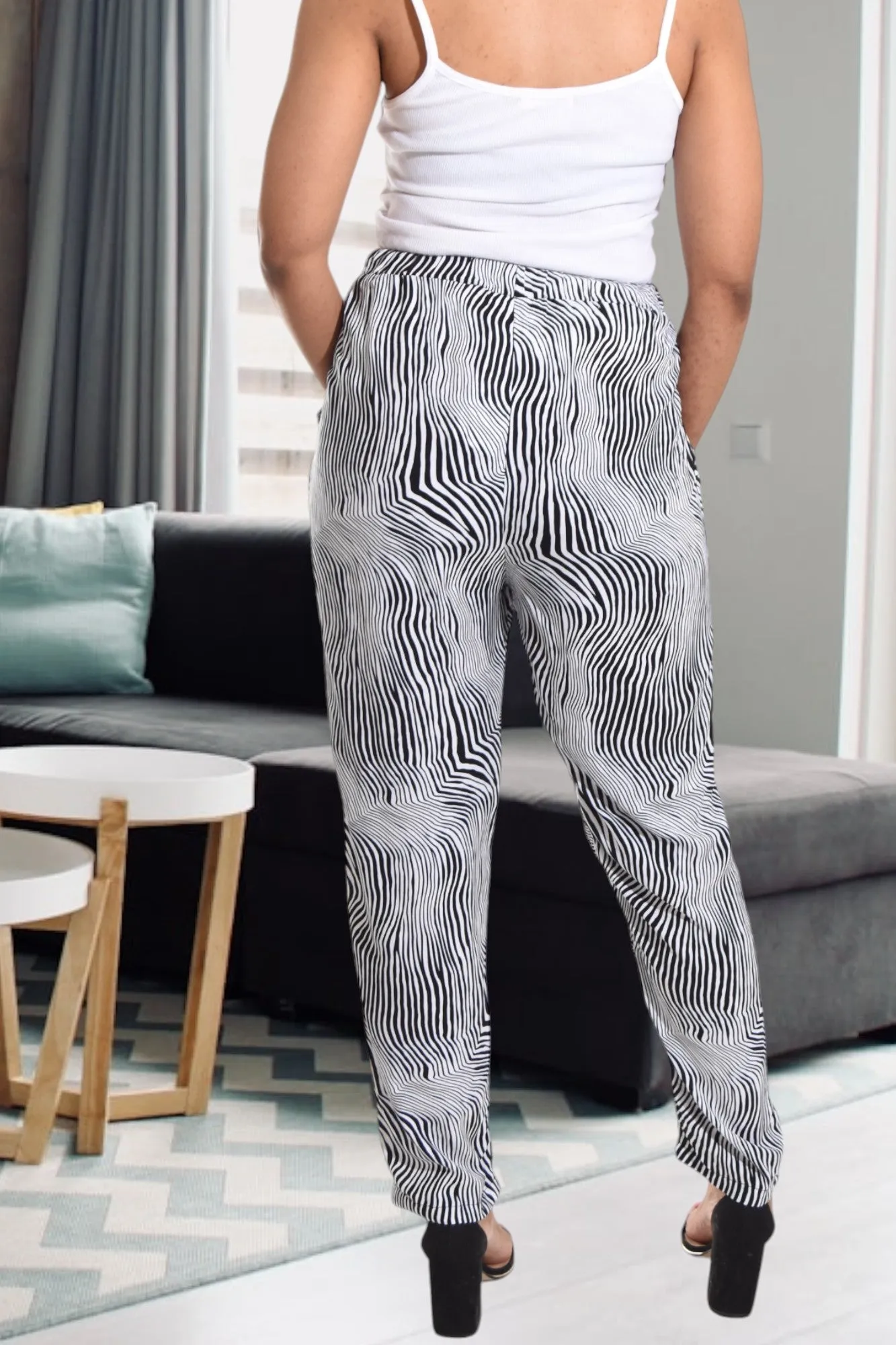 Black And White Printed Pocket Pants