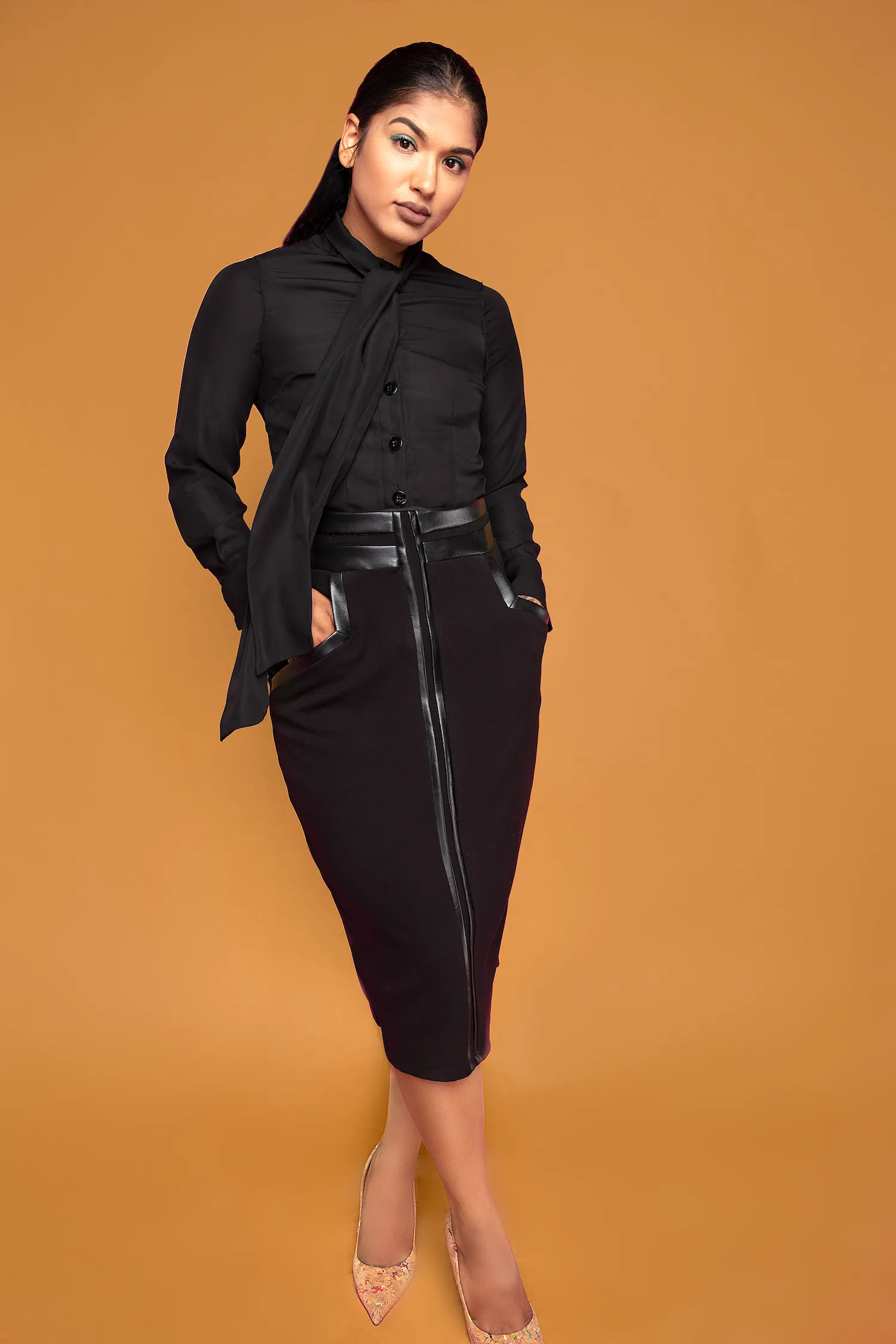 Black Bow Collar Blouse